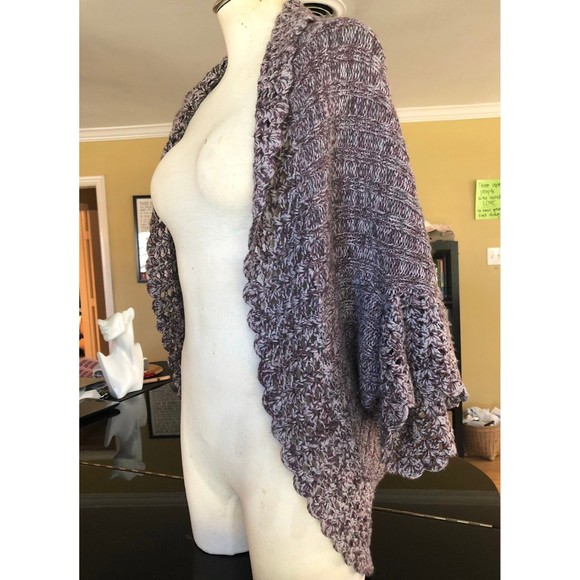 Nina Purple Heathered Angel Winged Sleeve Crocheted Circle Shrug Knit Sweater S - Picture 3 of 12